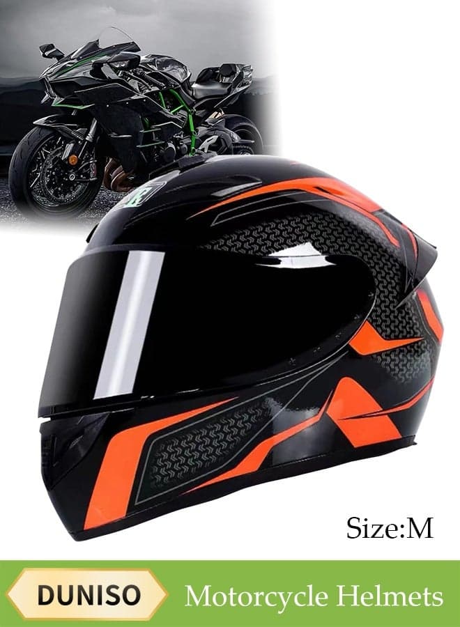 Full Face Motorcycle Helmet, Lightweight Crash Resistant Motorcycle Helmet, All Season Cool Racing Helmet,with Black Lenses, Breathable Lining, Suitable for Both Men and Women (M)