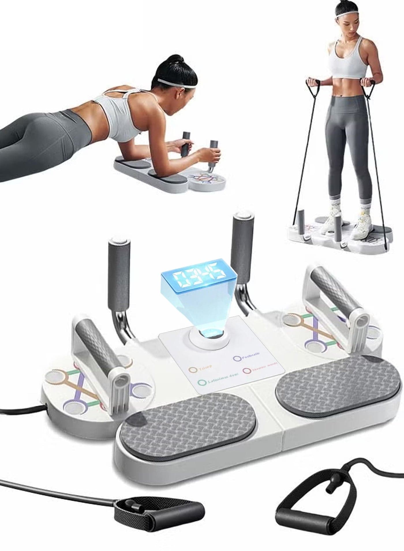 Portable Home Gym Equipment, Multifunction Push Up Board with Automatic Count and Automatic Timing Support with Resistance Bands for Chest, Tricep, Back, Abdominal Workout