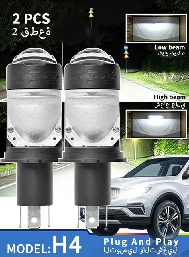 Headlights Generic H4 LED Headlight Bulbs With Projector 6000K 30000Lm Super Bright White Light Hi/Lo Beam LED Bulbs Plug and Play 12V-80V Suitable For Motorcycles, Cars and Trucks 2pcs