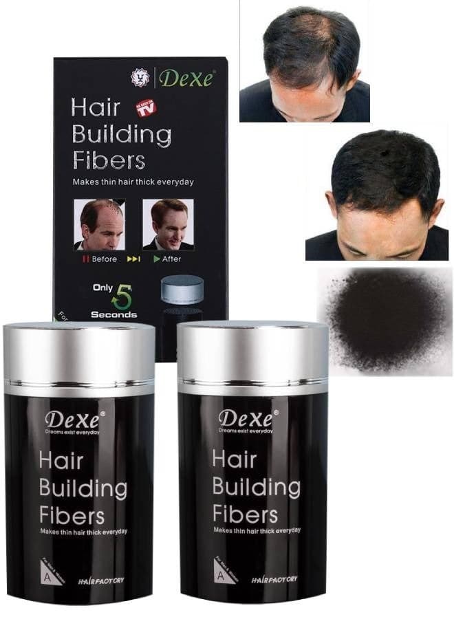 2pcs Hair Building Fibers Instantly Conceal Hair Loss Natural Thickening Fibers Fast and Quick Hair Fiber Powder Hair Shadow Powder Hair Root Concealer Black 01