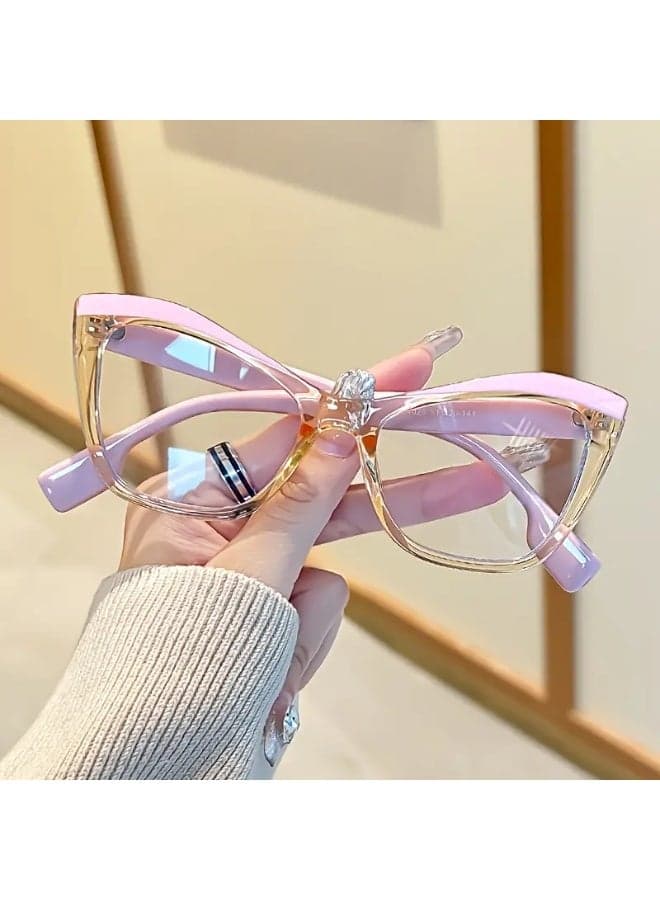 Women's Y2K Cat-Eye Glasses with Transparent Blue Light Blocking Lens & Tortoise Brown/Black/Beige Frame - Durable PC Round-Edged Frames (Includes eyeglass case)
,blue lighe blocking glasses,eyeglasses