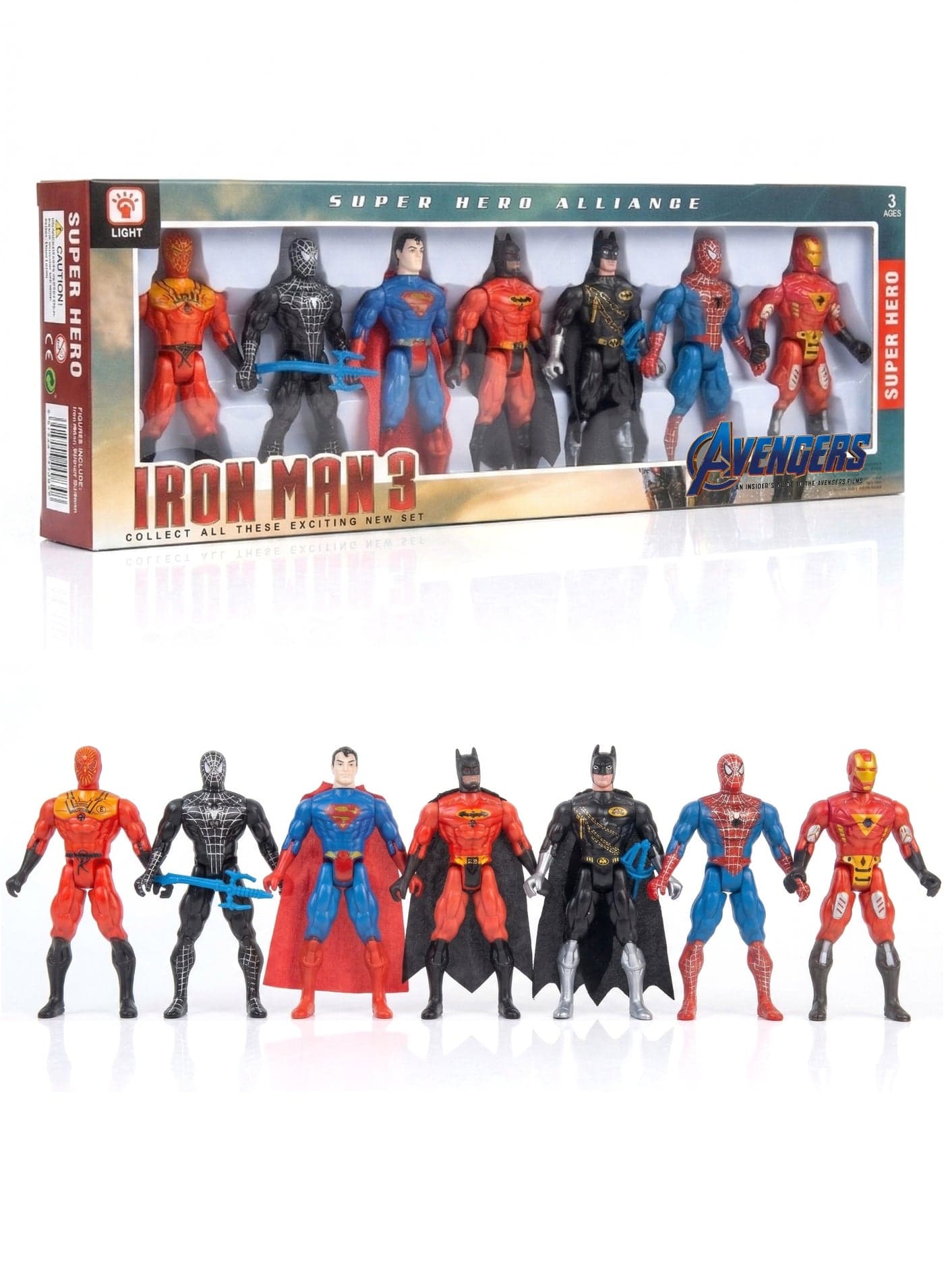 7-Pack Superhero Action Figures Toy Set – 5-Inch Articulated Comic Characters Alliance includes Superman, Batman, Spider-Man & Iron Man – Light-Up Hero Toys with Fabric Capes | Best Birthday, Eid & Success Gift for Boys & Kids Ages 3+