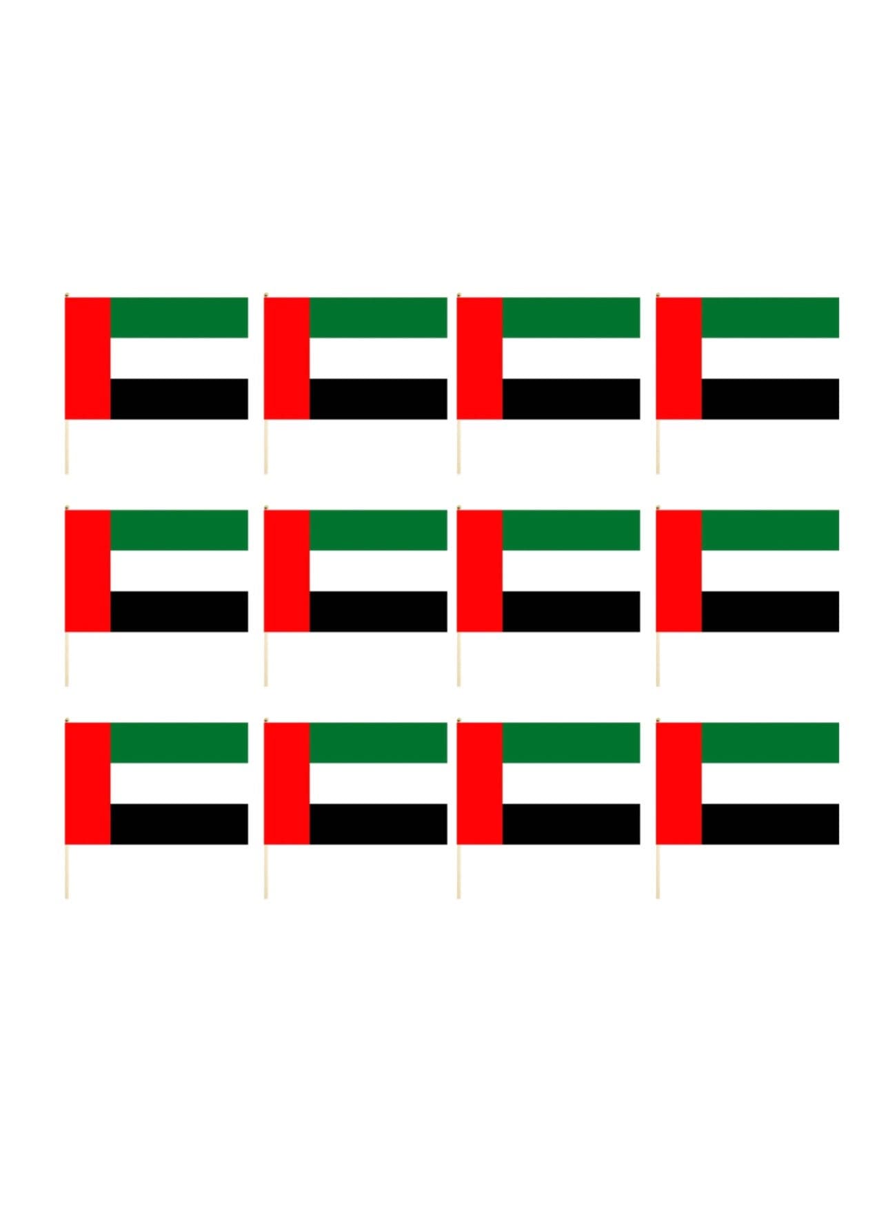 12 Pieces UAE Flag For National Day Celebration Hand Waving Desk Flags Wooden Sticks 21X14X30CM