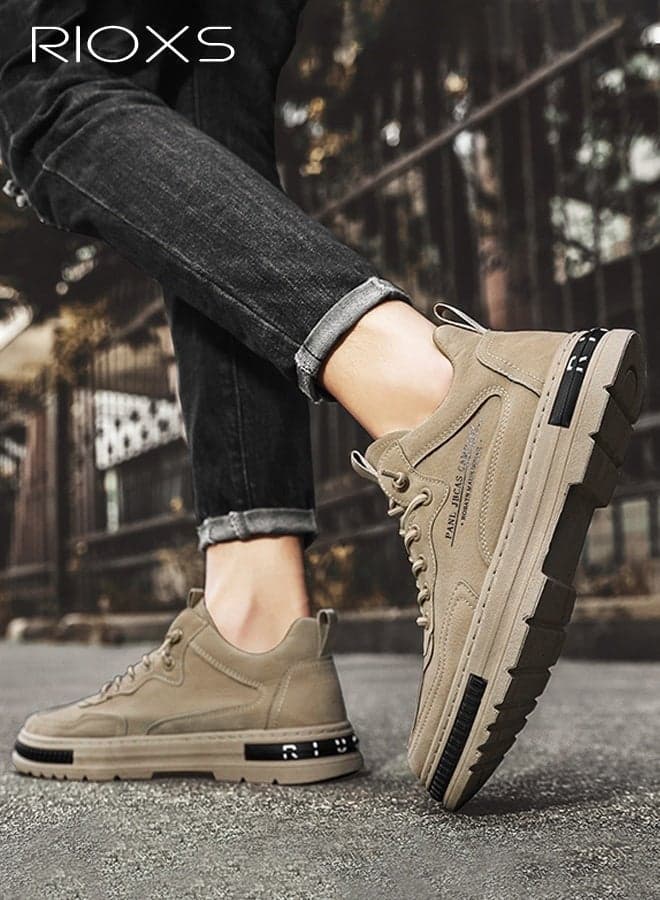 Men's Athlesiure Shoes, Fashion Casual Sneakers Anti-slip Lace-up Shoes for Men, Breathable Tennis Shoes, Comfortable Lightweight Work Shoes Classic Trendy Shoes for Business Social Gatherings Wedding Travel, Brown
