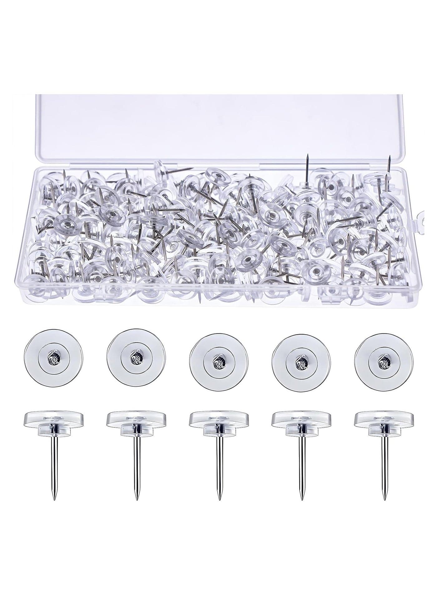 (100 Pieces) Round Clear Push Pins for Cork Board, Transparent Round Shaped Thumb Tacks Plastic Decorative Push Pins for Posters, Office, Photo Maps, School, Classroom Supplies