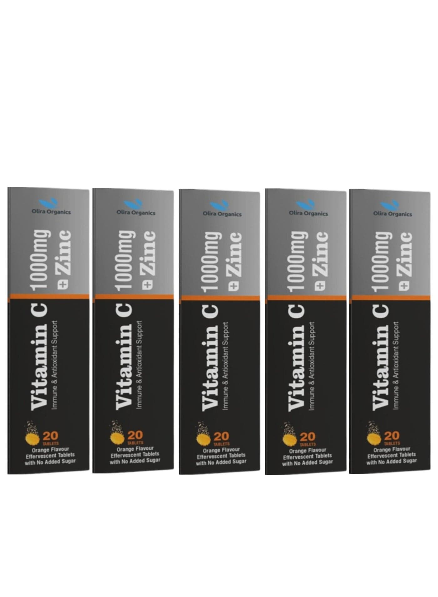 Vitamin C 1000mg With Zinc 10mg Effervescent 20 Tablets - Pack of 5 | Immune Supports and Antioxidant