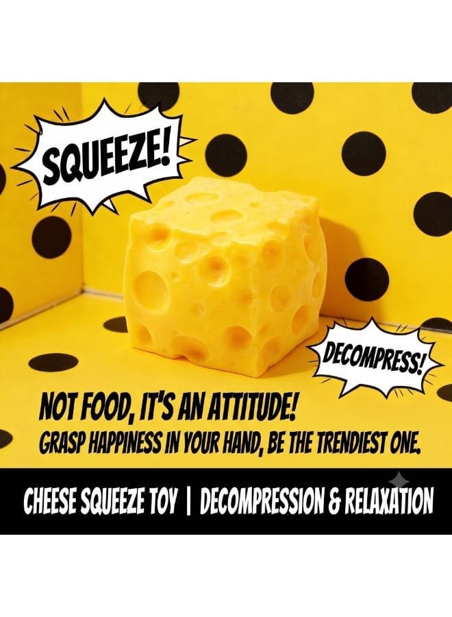 Cute Simulation Cheese Cube Squishy Squeeze Toy Silent Stress Relief Fidget Ball Portable Pocket Decompression Toy Perfect Gift For Kids Students Office Staff