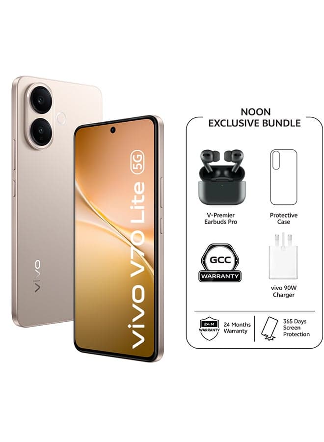 V70 Lite AI 5G Dual SIM Gold 8GB RAM 256GB (90 W Charger Supporting) With Exclusive Gifts V-Premier TWS, And 24 Months Warranty + 1 Year Screen Replacement - Middle East Version