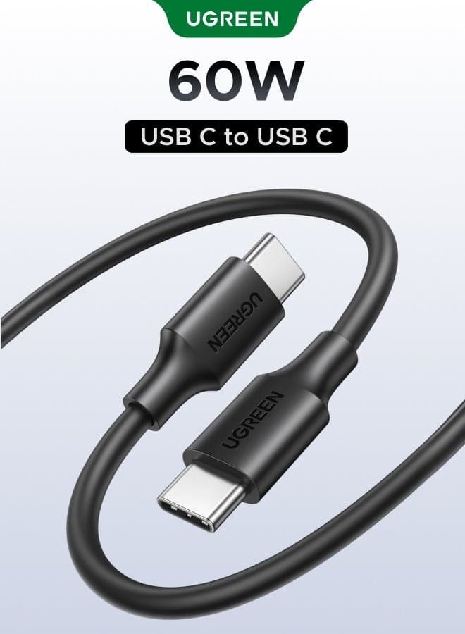 60W USB C to USB C Cable 1M PD 3.0 3A Fast Charging Cord Type C Cable Compatible With iPhone 16 15 Series MacBook Pro iPad Pro Samsung Galaxy S24 S23 Ultra Z Fold OPPO Honor OnePlus Huawei Black