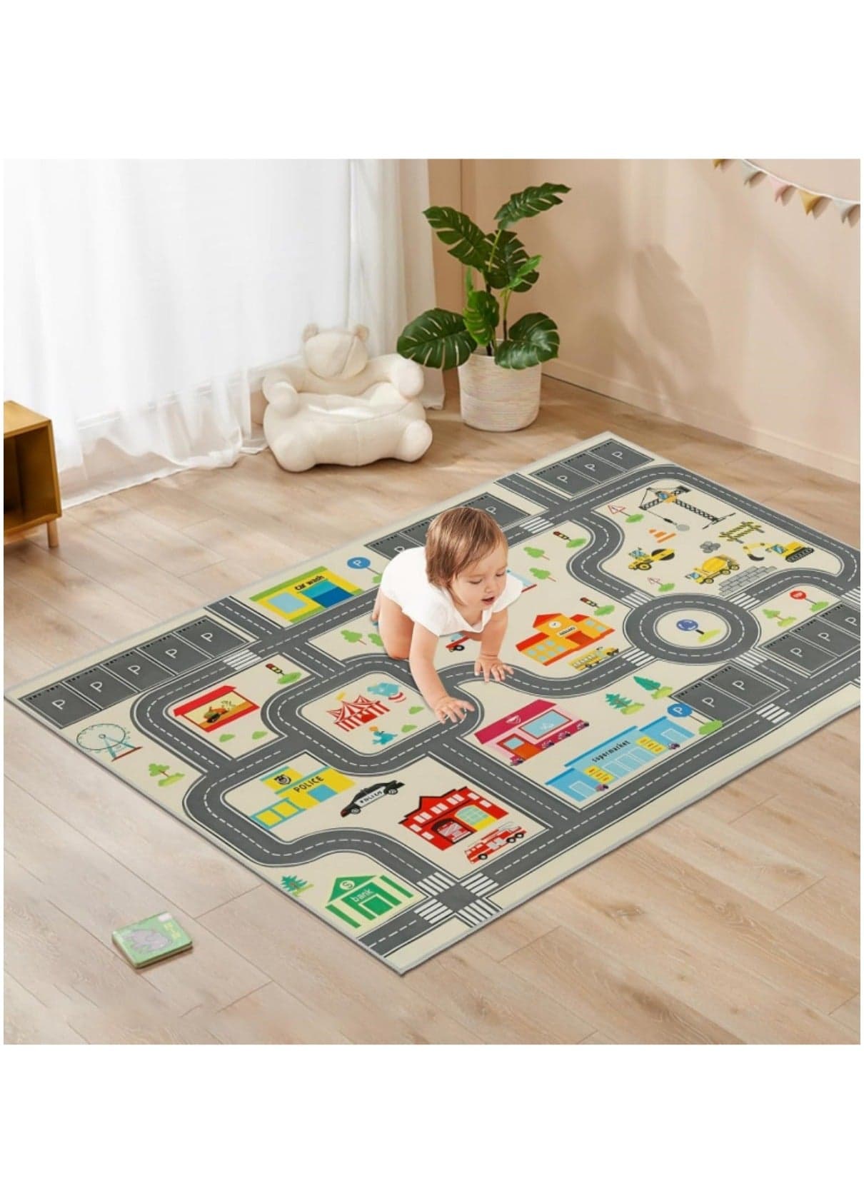 Large Anti-Slip Playmat, 47" x71" Kids Room Area Rug, Bedroom Decor Rug, City Life Road Traffic Educational Carpet for Boys Girls (Size 120cmx180cm/47" x71")