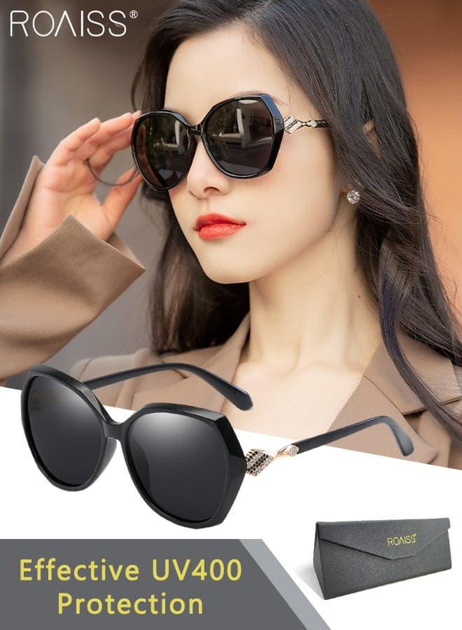Women's Polarized Butterfly Sunglasses, UV400 Protection Sun Glasses with Rhinestones Decoration, Fashion Anti-glare Sun Shades for Women with Glasses Case, 58mm