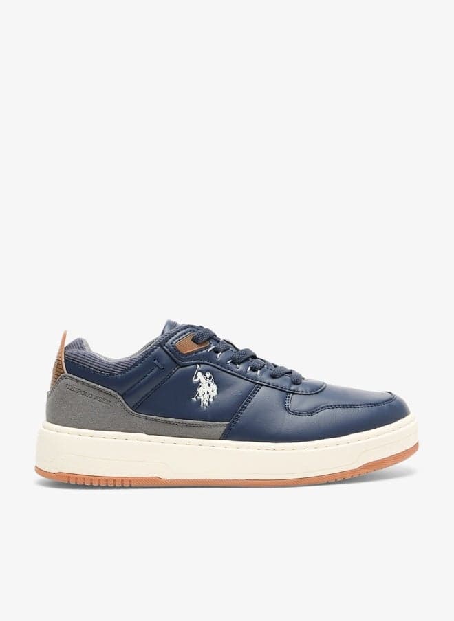Men's Navy Low-Top Sneakers - Stylish Casual Shoes with Grey and Tan Accents, Durable and Stylish Casual Footwear