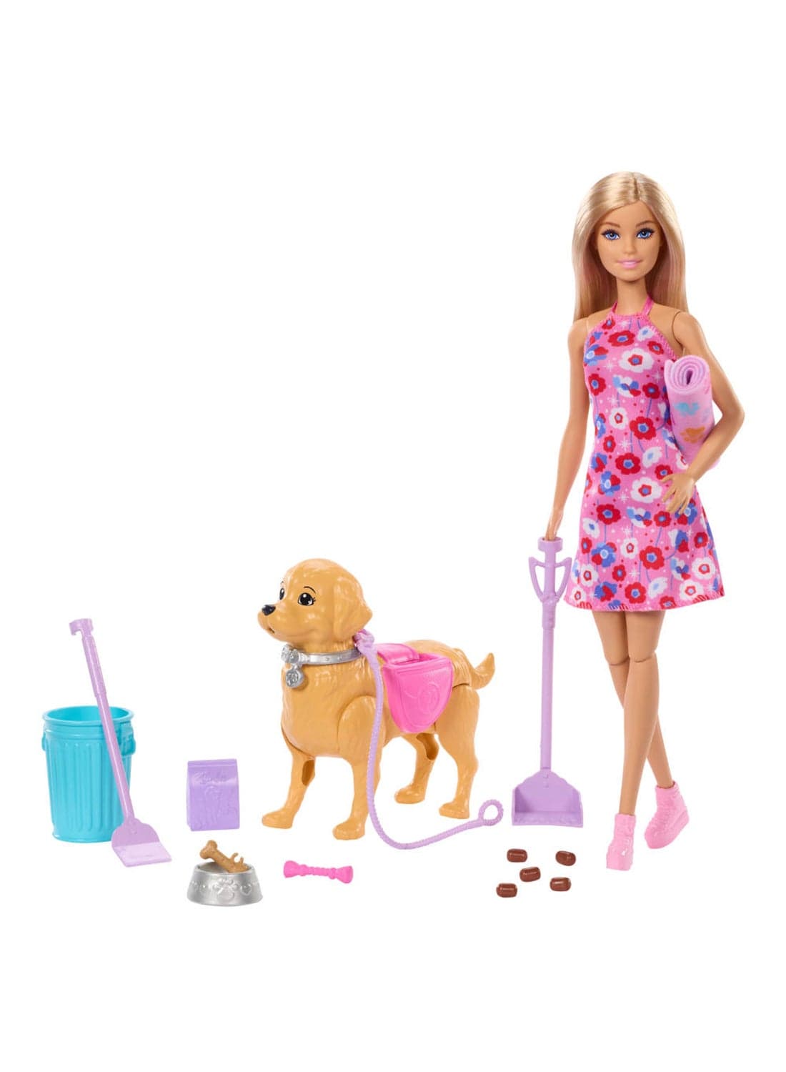 Walk & Potty Pup Toy Set, Includes Toy Dog that Walks & Goes Potty, Barbie “Malibu” Doll, Plus Pooper Scooper & Pet Accessories