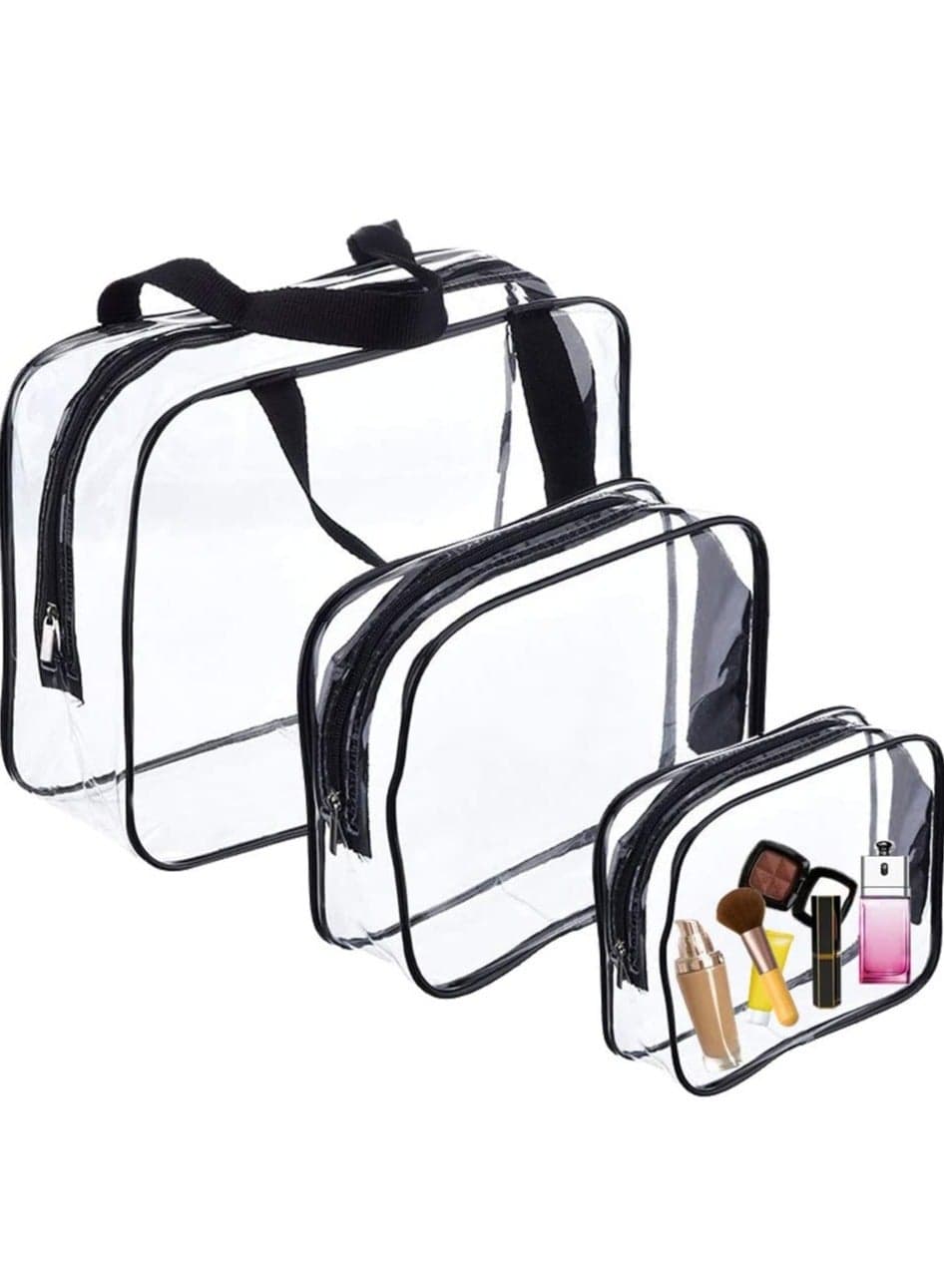 3-Piece Clear Toiletry Bags, Clear Plastic Cosmetic Bag With Zipper PVC Make-Up
