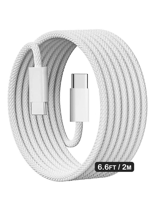 USB-C 60W Charging Cable,2 M Braided Type C Cable, Faster Charging Cable, Power Delivery PD Cord, Compatible with iPhone 16/16Pro/16 Pro Max/15/15 Pro/15 Plus/15 Pro Max,iPad Mini/Pro, MacBook Pro/Air, White
