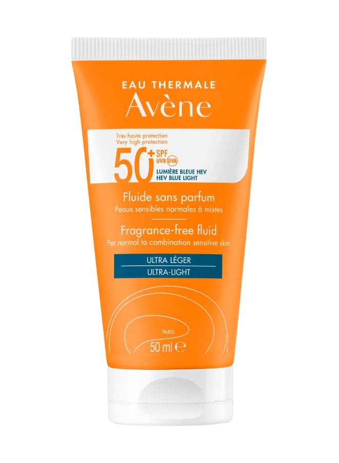 Very High Protection SPF 50+ Fragrance-Free Fluid 50ml – Ultra-Light Sun Defense for Normal/Combination Skin, TriAsorB™ Filter, Water-Resistant And Invisible for Daily UV Relief 50ml yellow 50ml