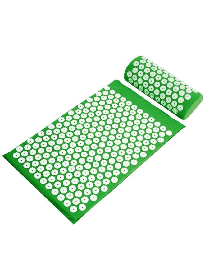 Acupressure Mat and Pillow Set for Back and Neck Pain Relief, Acupuncture Massage Mat to Relieve Fatigue, Stress & Improve Sleep – Green