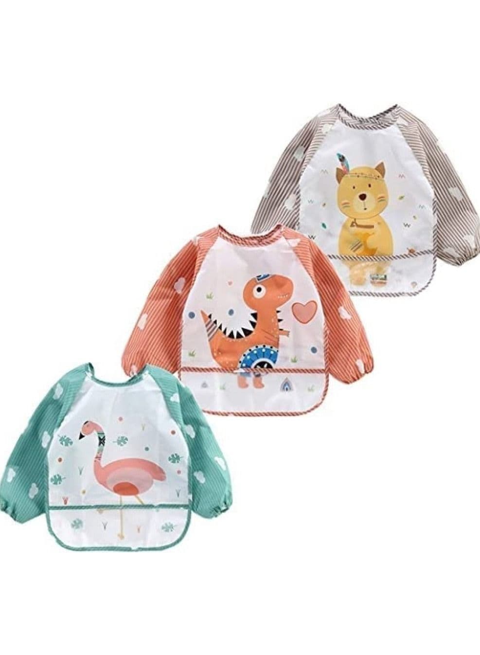 Set of 3 Waterproof Baby Feeding Bibs with Sleeves - Adorable and Unique Designs for Infants and Children from 6 Months to 3 Years Old