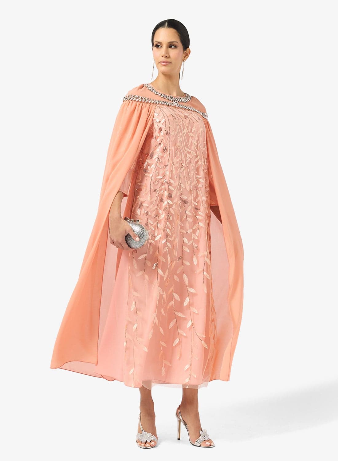 Embellished Dress With Cape