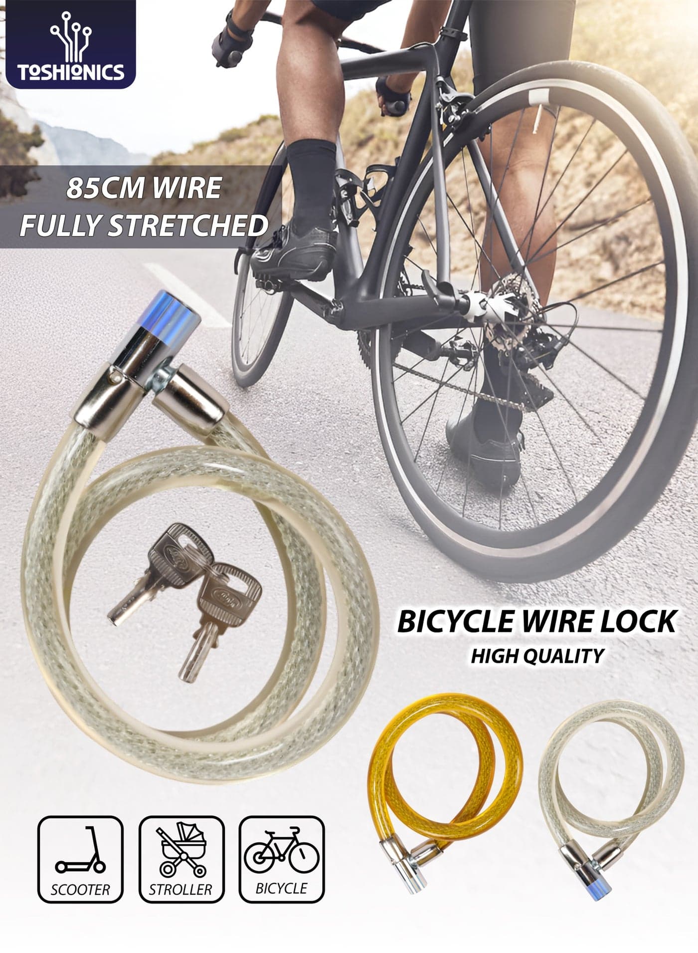 Heavy-Duty 16mm x 85cm Key Bicycle Lock T114636 Anti-Theft Steel Cable with PVC Coating
