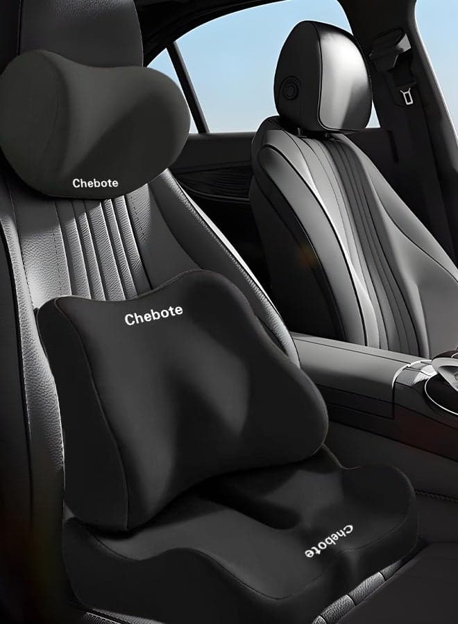 Lumbar Support Pillow and Car Headrest Neck Pillow Seat Cushion Set, Car Neck Pillow Kit, Lumbar Support Pillow for Car, Car Back Support, Memory Foam Low Back Cushion for Back Pain Relief, Automotive Interior