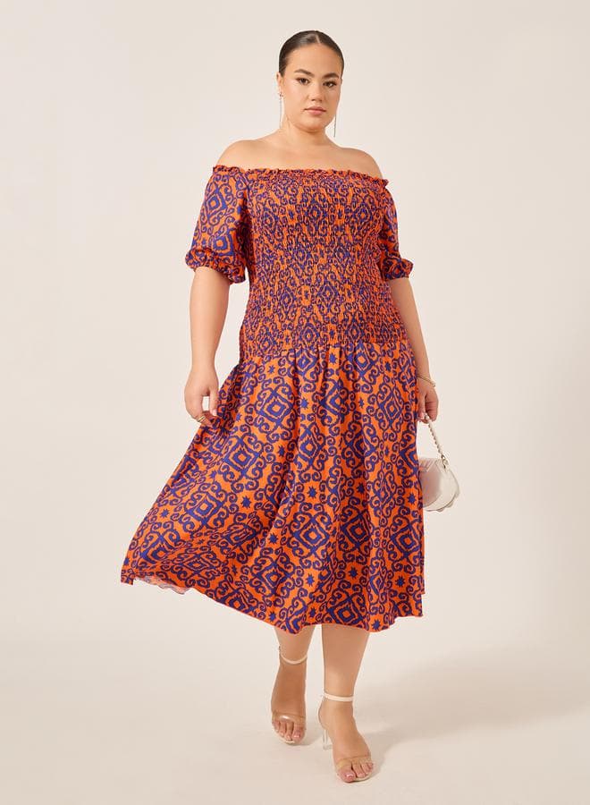 Smocked Off-Shoulder Dress