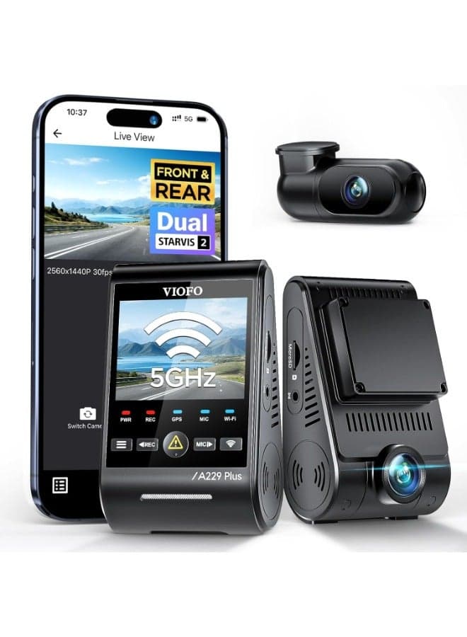 A229 Plus 2-Channel Dash Camera for Car – Dual Dash Cam Front & Rear 2K+2K HDR, Car DashCam with GPS, 5GHz WiFi, Voice Control, Sony STARVIS 2 Dash Board Cam