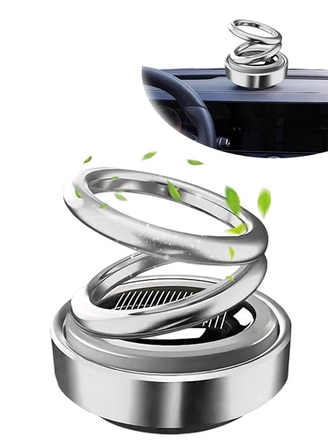 Solar Rotating Car Air Freshener, Double Ring Solar Energy Car Dashboard Decoration Perfume Holder, Rotating Aromatherapy Diffuser Ornament for Car Home, Car Accessories