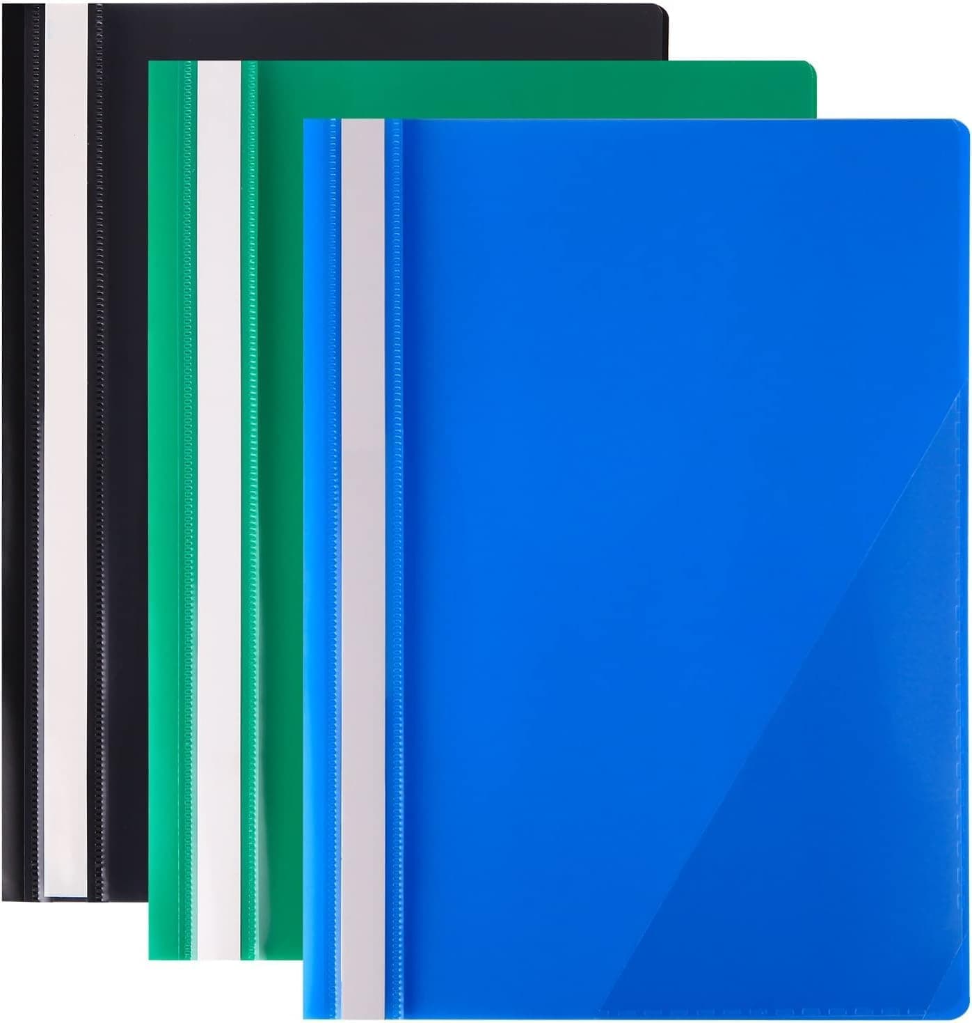 Al FAKHAMA A4 Project Folders - Pack of 6 Plastic Presentation Document Files in Blue, Green, and Black