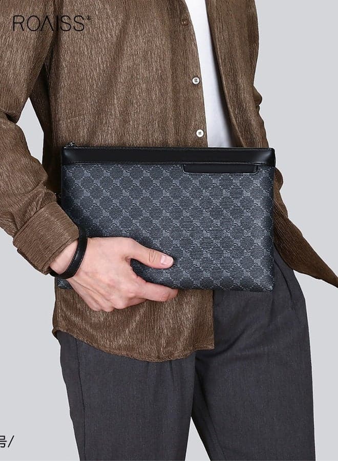 Men's Soft Leather Handbag New Style Large Capacity Clutch Bag Envelope Bag for Men Clip Bag Clutch Bag Mobile Phone Bag Trendy High Quality PU Soft Leather Black