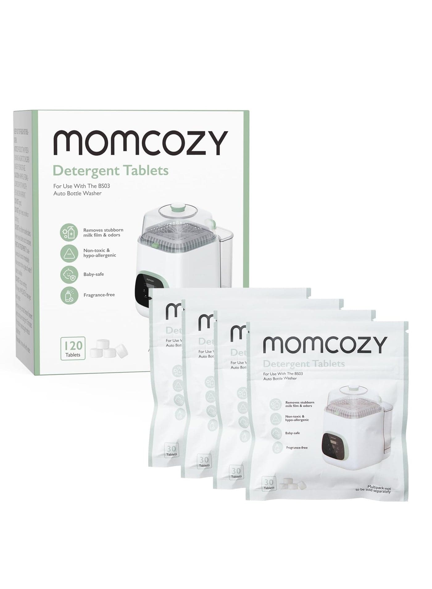 Official Washing Block for Momcozy KleanPal Pro Baby Bottle Washer, 120 Detergent Tablets
