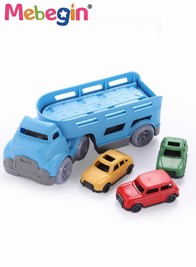 Blue Double Deck Carrier Truck with 3 Cars Toy Set Children's Car with Slide Simulated Carrying Toy for Boys and Girls Gifts,Motor Skills Kids Toy Vehicle