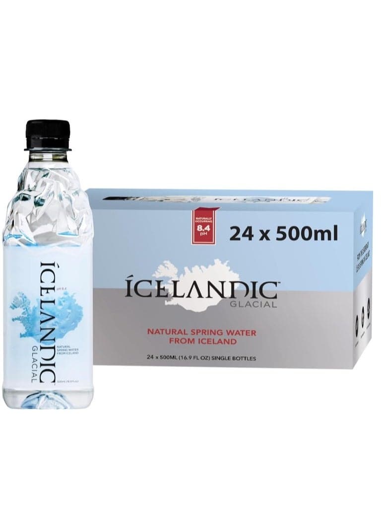 Icelandic Glacial Natural Spring Water from Iceland, 500ml, 24 Count