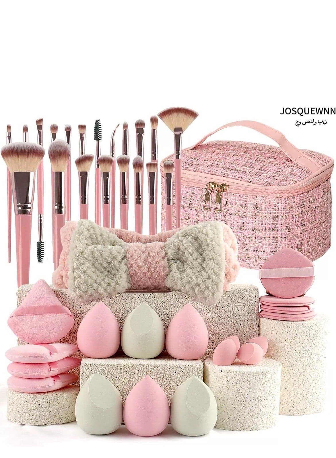 Makeup Brush Set 40Pcs Makeup Tool Set, Premium Synthetic Foundation Powder Concealers Eye Shadows Blush Makeup Brushes Powder Puff, Pink, 40 Piece Set.