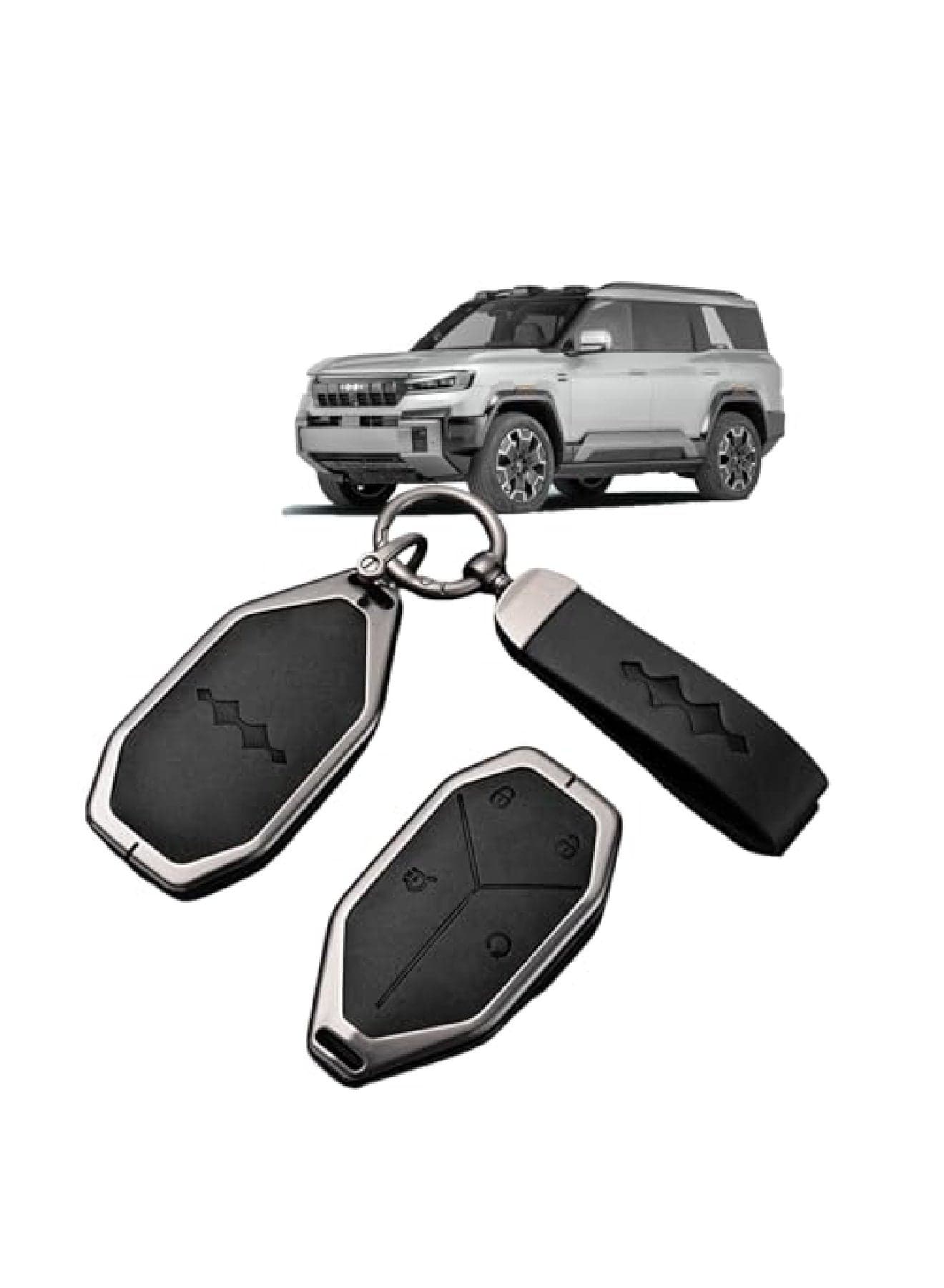 Car Key Fob Cover with Leather Keychain for BYD Fang Cheng Bao Leopard 5/8, Tai 3/Tai, Premium Metallic Alloy Key Case Protector Automotive Accessories(Black)
