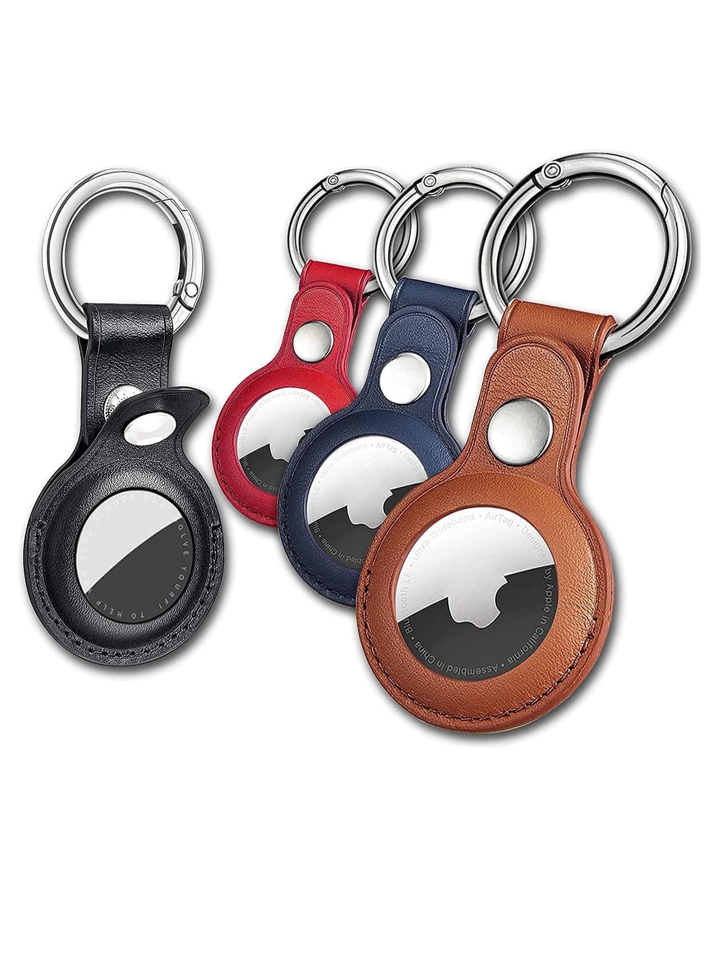 4 Pack Protective Air Tag Case for Apple Airtags PU Leather Keychain Key Ring Anti Lost AirTag Tracker Holder Anti Scratch Air Tags Cover Loop Finder Items GPS Accessories