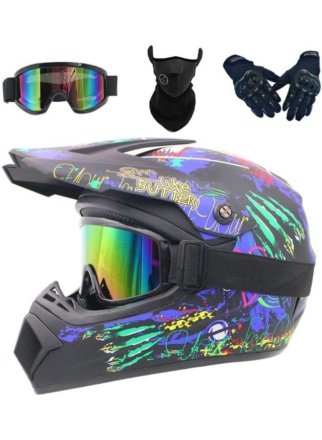 4-Piece Full Face Racing Motorcycle Helmet Kit Protective Gear Motorcycle Helmets Street Bike Racing Moto Helmet Cartoon Car Helmet Electric Car Helmet Suitable For Young Boys And Girls 