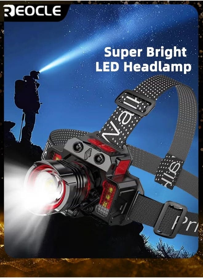 400-800 LM Headlamp Induction Function with 3 Adjustable Light Modes & USB Fast Charging & 90°Angle Adjustable & Waterproof Zoom LED Headlight for Outdoor Camping Car Repair