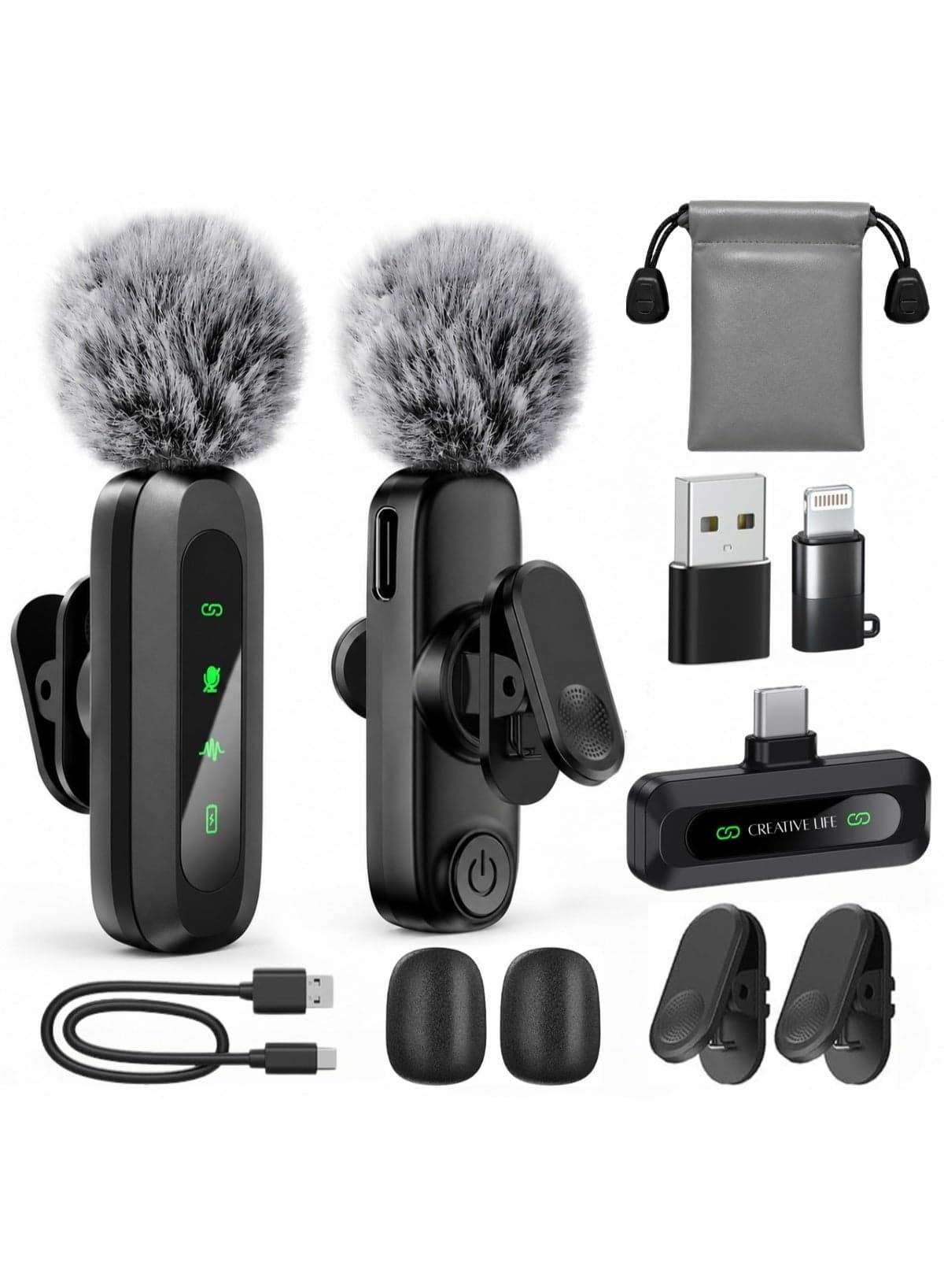 CreativeLife® Wireless Lavalier Microphone, Dual Clip-On Mic for iPhone & Android, Noise Cancellation, 100m Range, TikTok, YouTube, Podcast, Interview & Live Streaming