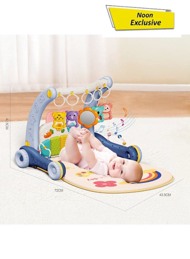 2-In-1 Baby Play Mat & Walker With Double-Sided Piano | Musical Activity Gym With Star Projection & Adjustable Panel | Colorful Light-Up Keys For Newborns & Toddlers