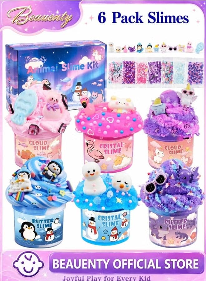 6 Pack Slimes, Slime for Kids Animal Wonderland, Butter Cloud Slime kit for Girls Ages 3-12, Toys for Girls and Boys, Birthday Ramadan Party Favors for Kids Goodie Bag Stuffers