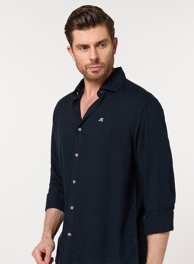 The Deep Night Navy Lyocell Linen Shirt with Smooth Elegance