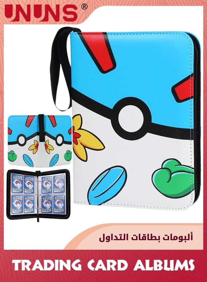 Card Binder For Pokemon Cards,4-Pocket 400 Pockets Trading Card Games Collection Binder With Sleeves,Card Holder Binder For Poké-Mon Trading Cards,Carrying Case Binder Album For Boys Girls-Blue