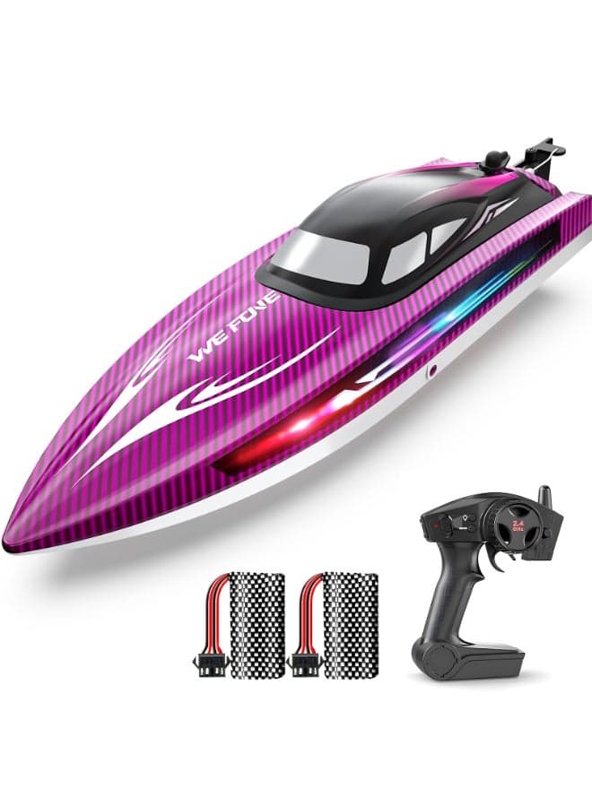 WF17 RC Speed Boat, 25 km/h Fast Remote Control Boat with 2.4GHz Controller, LED Lights, Self-Righting, for Pools and Lakes, Purple