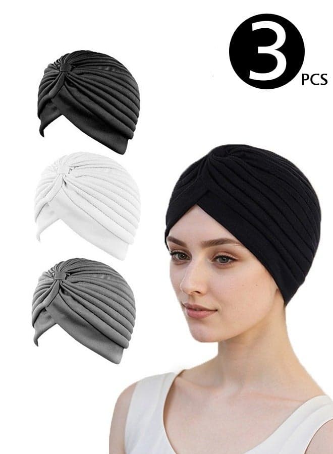 3 Pieces Turbans for Women Soft Turban Head Wrap Pleated Beanie