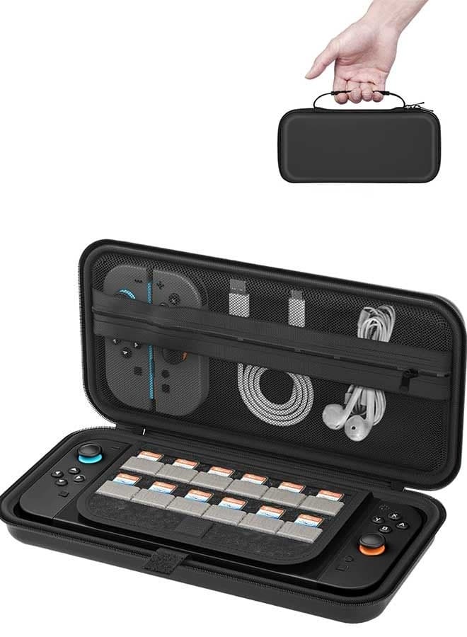 Carry Case for Switch 2 2025 with 12 Game Cards Holder, Protective Hard Portable Travel Bag Cover Shell Pouch Mesh Pockets for Accessories