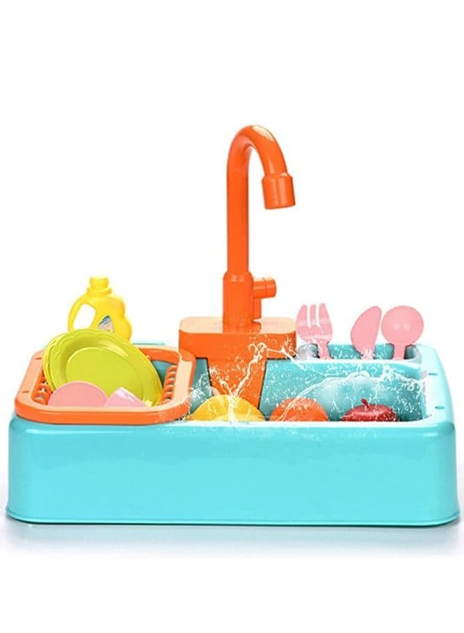 Kitchen Sink Playset with Realistic Faucet – Fun Pretend Play Toy with Dishes and Cleaning Tools for Toddlers
