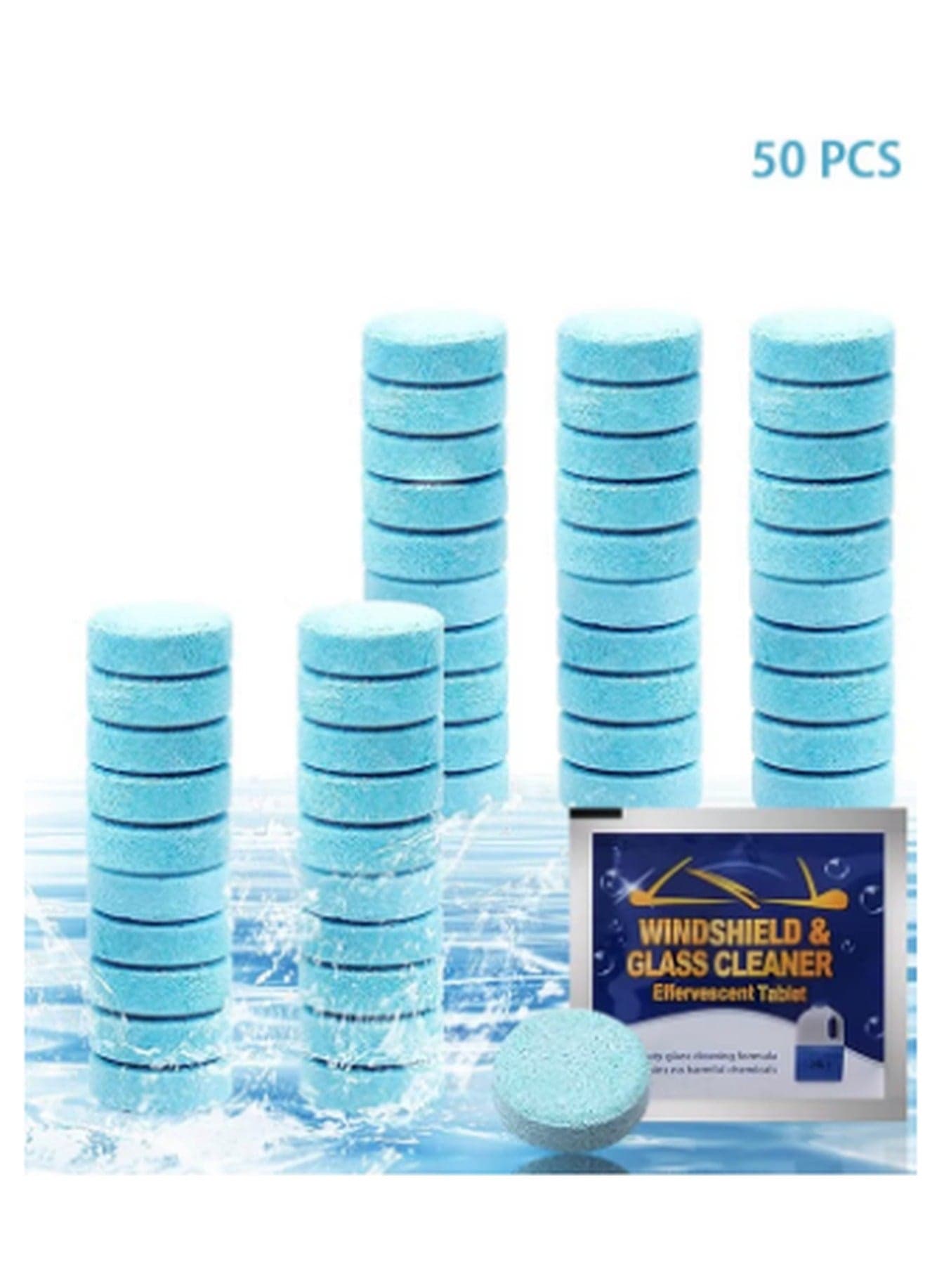 50 Pieces Car Windshield Glass Concentrated Washer Tablets Windshield Washer Fluid Solid Car Effervescent Tablets Glass Solid Wiper Cleaning Tablets for Car Kitchen Window