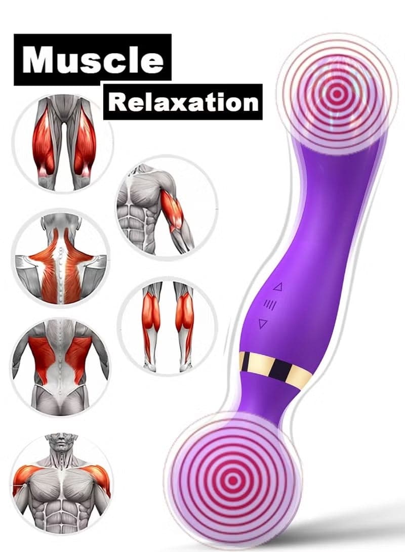 Dual Head Electric Facial & Body Massager Wand for Face, Neck, Back, Arms & Legs, High Frequency Vibration Muscle Relaxation Device, Portable Ergonomic Design, USB Rechargeable, Multiple Massage Modes for Skin Care, Pain Relief & Home Wellness Purple