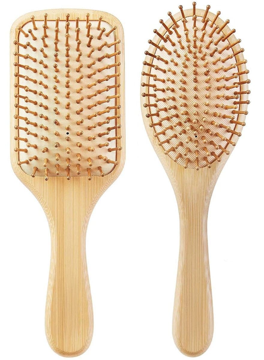 AEENAA Bamboo Hair Brush Set Paddle and Oval Design Wooden Pins Anti Static Scalp Massage For Daily Hair Care